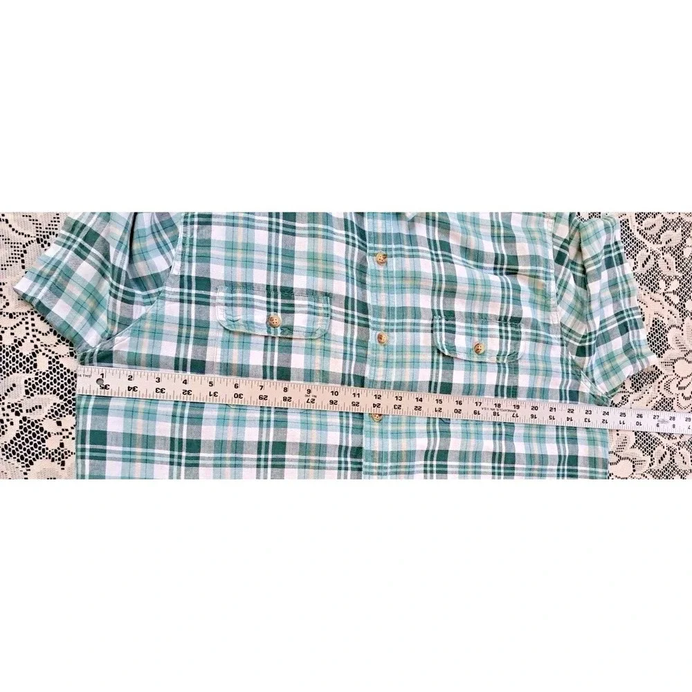 Alesbury Shirt Men's Lg Button‎ Up Green Plaid Short Sleeve Linen Cotton Blend